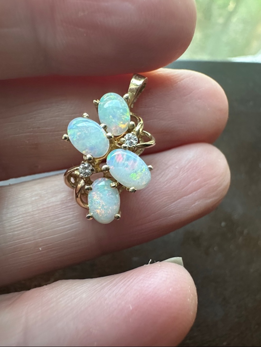 14k Gold Opal Cluster Pendant